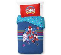 Jay Franco Marvel Spidey and His Amazing Friends - Juego de funda de edredón para cama individual, 100% algodón, incluye funda de almohada de 50 x 70 cm