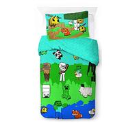 Jay Franco Minecraft Creative Fashion 100% algodón Juego de Cama para niños 135 x 200 cm Tamaño de Cama Individual - Funda nórdica + Funda de Almohada 50 x 70 cm