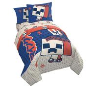 Jay Franco Minecraft Creeper Set de edredn de tamao completo - La ropa de cama de 7 piezas incluye sbanas y cubiertas de almohadas - Casa de cama