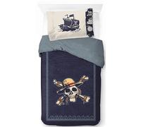 Jay Franco Netflix One Piece - Juego de Funda nórdica Individual para niños: Ropa de Cama Supersuave 100% algodón con Funda de Almohada, Producto con Licencia Oficial, Azul Marino, Juego de 2 Piezas