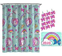 Jay Franco Nickelodeon JoJo Siwa - Juego de 14 piezas de baño con cortina de ducha, 12 ganchos y alfombra de baño antideslizante, tela de fácil cuidado con unicornio (producto oficial de Nickelodeon)