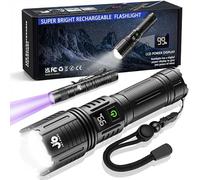 JAY-PARK Linternas LED Alta Potencia 1000000 Lúmenes, Linterna LED Recargable Alta Potencia, Linterna Táctica de 5 Modos con Zoom, Linterna Potente para Acampar, Pasear con Perros