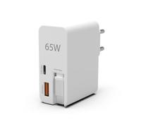 JAYM - Cargador de red (65 W, cable retráctil USB-C PD PPS, USB-A, color blanco