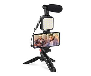 JAYM Kit Completo Universal Vlogger para Smartphone, cámara, cámara con trípode + micrófono + proyector 36 LED - V-Logging Kit Shotgun, Foto, Video, Stream