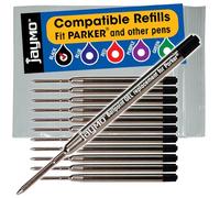 Jaymo - 12 - Reemplazo de tinta de gel para bolígrafos, compatible con Parker, Escritura fluida en tinta alemana y punta mediana 0,7mm, negro