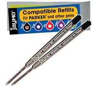 Jaymo - 2 - Reemplazo de tinta de gel para bolígrafos, compatible con Parker, Escritura fluida en tinta alemana y punta mediana 0,7mm, negro