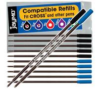 Jaymo 6 negro y 6 azul = 12 recambios de bolígrafo compatibles con cruz. Tinta alemana de escritura suave y punta mediana de 1 mm. # 8511 y # 8513