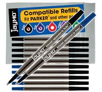 Jaymo Recambio para Parker Quink 1950323/1950324 - Medidas 4.56 pulgadas / 116 mm de largo - Recambio para bolígrafo roller - 6 negro + 6 azul