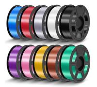 JAYO PLA Seda 1.75mm Lote 10 Colores para Impresora 3D | Precisión +/-0.02 mm, Bobinas de 11KG, Colores: Negro, Blanco, Plata, Oro, Azul, Verde, Rojo, Cobre, Rosa, Violeta