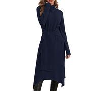 Jayscreate Vestido de Punto para Mujer, Midi de Jersey Con Cuello Alto, Manga Larga, Cinturón, Cálido, Línea A - Otoño/Invierno, Azul, M