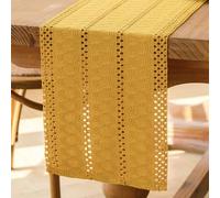 Jayusaror Camino de Mesa Boho Amarillo Macramé Algodón Lino Rústico Bohemio Granja Lavable Moderno Mantel Pequeño Decoración de Mesa para Bodas Mesa de Comedor de Cocina 30 x 120 cm