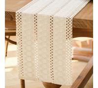 Jayusaror Camino de Mesa Boho Beige Macramé Algodón Lino Rústico Bohemio Granja Lavable Moderno Mantel Pequeño Decoración de Mesa para Bodas Mesa de Comedor de Cocina 30 x 140 cm