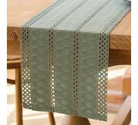 Jayusaror Camino de Mesa Boho Verde Salvia Macramé Algodón Lino Rústico Bohemio Granja Lavable Moderno Mantel Pequeño Decoración de Mesa para Bodas Mesa de Comedor de Cocina 30 x 80 cm