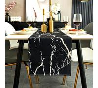 Jayusaror Camino de Mesa de Otoño Negro y Blanco, Moderno Camino de Mesa de Lino con Textura de Mármol Dorado Arte Abstracto Lavable para Café, Comedor, Tocador, Dormitorio, 40 x 140 cm