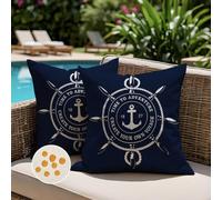 Jayusaror Fundas Cojine Exterior Impermeable 40x40 Azul Marino Ancla Marítima Sofa Fundas de Almohada Cuadrada Decorativos Primavera Verano Bohemia para Dormitorio Sofá Jardín Juego de 2