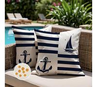 Jayusaror Fundas Cojine Exterior Impermeable 40x40 Azul Marino Ancla Velero Marítima Sofa Fundas de Almohada Cuadrada Decorativos Primavera Verano Bohemia para Dormitorio Sofá Jardín Juego de 2