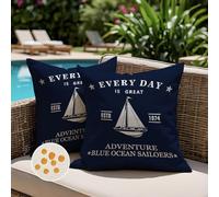 Jayusaror Fundas Cojine Exterior Impermeable 40x40 Azul Marino Velero Marítima Sofa Fundas de Almohada Cuadrada Decorativos Primavera Verano Bohemia para Dormitorio Sofá Jardín Juego de 2