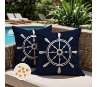 Jayusaror Fundas Cojine Exterior Impermeable 45x45 Azul Marino Timón Marítima Sofa Fundas de Almohada Cuadrada Decorativos Primavera Verano Bohemia para Dormitorio Sofá Jardín Juego de 2
