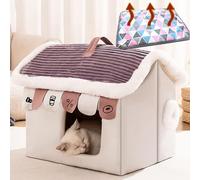 JAYWIS Casas para gatos con calefacción estilo café, 3 niveles de temperatura ajustable, calefacción eléctrica cama para gatos con un cable a prueba de masticación, termo interior para el hogar