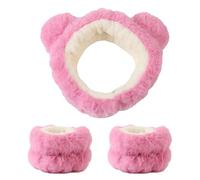 JazSwirl Juego de diadema y pulsera para lavado facial, juego de 3 diademas y muñequeras para el cuidado de la piel, 1 diadema de lavado facial, 2 pulseras de lavado facial, lindas orejas de animales