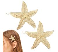 JazSwirl Pinzas de pelo doradas con estrella de mar para mujer, paquete de 2 pinzas de playa de estrella de mar de 2.2 pulgadas, accesorios para el cabello para vacaciones en la playa, pinzas de pelo