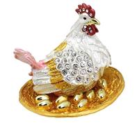 Jazuaiao Soporte artístico de metal con forma de pollo con compartimentos, decorativo, hecho a mano, almacenamiento de joyas decorativo
