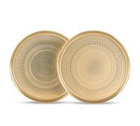 JAZUIHA Juego de 2 bandejas decorativas redondas, cuenco decorativo dorado de metal, bandeja decorativa de 34 cm de diámetro, bandeja dorada para servir con borde alto, plato decorativo con diseño en
