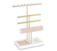JAZUIHA Organizador de joyas dorado en forma de T con soporte para pendientes, base de anillo y soporte para pulseras, almacenamiento de joyas para collares, anillos, pendientes y pulseras