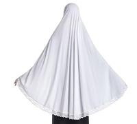 Jazvano Hijab musulmán para mujer instantáneo grande hijab jersey turbante khimar abaya suave mujer oración hijab, 1 pieza encaje hijab bufanda, Blanco, M
