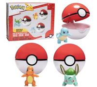 Jazwares Pack de 3 Figuras de Pokémon Clip 'N' Go: Charmander, Bubasaur y Squirtle con Pokeballs. Producto con Licencia Oficial. Regalo para niños.