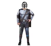 Jazwares Star Wars Mandalorian - Disfraz de Halloween para hombre, disfraz de cosplay acolchado, capa adjunta y media máscara moldeada (grande para hombre adulto (36/38))