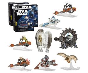 Jazwares Star Wars Micro Galaxy Squadron Speeder Mystery Box Set, 3-Pack - Serie 4 - Recibe 3 de 5 mini vehículos y figuras coleccionables surtidos, gran regalo para niños, niñas, y adultos - A partir