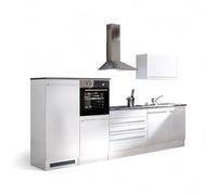 Jazz 4 - Cocina americana moderna con electrodomésticos en color blanco brillante, gris metalizado - Amplia cocina equipada con mucho espacio de almacenamiento - 320 x 200 x 60 cm (ancho x alto x