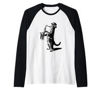 Jazz Gato Tocando Saxofón Música Arte Camiseta Manga Raglan