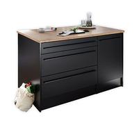 Jazz - Moderna Isla de Cocina Independiente con encimera en Negro Mate, Aspecto de Roble Lanzelot, Espacioso Armario de Cocina, 145 x 90 x 90 cm (Ancho x Alto x Profundo)