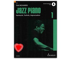 Jazz Piano 1 - El estándar de de Tim Richards - Fundamentos de jazz y Blues Piano, Armonías, tecnología y Improvisación - Partituras para Piano con CD y Bunter herzförmiger Ordenador Pinza