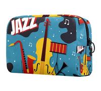 Jazz Poster Vector Bolsa de cosméticos para mujer, neceser de viaje, bolsa organizadora de maquillaje grande con cremallera, multicolor, 18.5x7.5x13cm/7.3x3x5.1in, Neceser