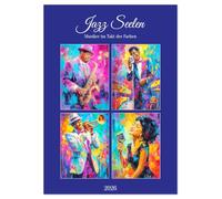 Jazz Seelen. Musiker im Takt der Farben (Wandkalender 2026 DIN A2 hoch), CALVENDO Monatskalender: Die Ursprünge des Jazz im leuchtenden Ölbilder-Stil