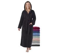 jazzylab Albornoz Mujer Extra Largo con Capucha, 100% Algodón Rizo 380 g/m², Negro, L-XL Lang