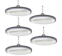 JBdusn 200W Naves Industriales LED 5pcs, 6500K UFO Lámpara de Alta Bahía con cadena, IP65 resistente Foco de Techo Industrial, Iluminación Comercial para fábricas, garajes y almacenes