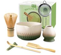 JBER Juego de 7 escobas Matcha Matcha - Whisk Matcha de bambú, cuenco para matcha con caño, soporte para escoba matcha, cuchara y soporte, regalo para ceremonia matcha, color verde degradado