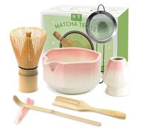 JBER Juego de escoba matcha de 7 piezas de matcha, escoba matcha de bambú y soporte para escoba, cuenco para matcha con caño, colador, cuchara y soporte, juego de té matcha japonés para amantes del