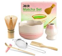 JBER Juego de té matcha de 7 piezas - Escoba matcha de bambú, soporte para escoba y cuenco Matcha con vertedor, colador, cucharadita y soporte para cuchara, regalo para ceremonia matcha (color rosa)