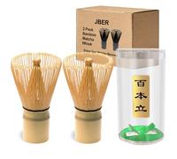 JBER Matcha Juego de 2 escobas de bambú hechas a mano con 76 cerdas, batidor de alta calidad para espuma de matcha cremosa, apta para cualquier juego de matcha