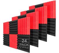 JBER Paneles acústicos de espuma de estudio, paneles de pared de 2 x 12 x 12 pulgadas x 12 pulgadas (rojo rosa)
