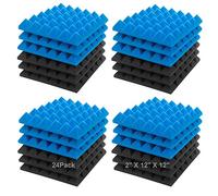 JBER Paneles de Espuma Acústica, 24 Piezas 5 x 30 x 30 cm, Tratamiento de Insonorización de Pared de Estudio, Absorción de Sonido, Baldosas de Cuña Pirámide Ignífugas (Azul y Negro)