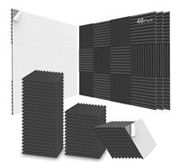 JBER - Paneles de espuma acústica, 48 paquetes de 12 x 12 x 1 pulgadas, 2,5 x 30 x 30 cm, paneles de pared autoadhesivos a prueba de sonido para el hogar, la oficina y el estudio (negro)