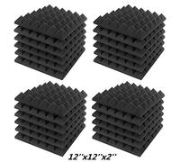 JBER Paneles de espuma acústica para sonido, paquete de 24 unidades de 5 x 30 x 30 cm, tratamiento de insonorización de carbón, acolchado de pared para estudio, absorción de sonido, pirámide ignífuga,