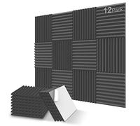 JBER Paquete de 12 paneles acústicos de color carbón para estudio, cuñas de espuma de estudio de 2,5 x 30 x 30 cm (1 x 12 x 12 pulgadas, paquete de 12 unidades, color negro, autoadhesivo)