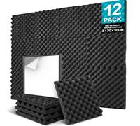 JBER Paquete de 12 paneles de aislamiento acústico autoadhesivos, paneles acústicos de 30 x 30 x 3 cm, paneles de pared de espuma acústica de alta densidad para estudio de grabación, oficina en casa